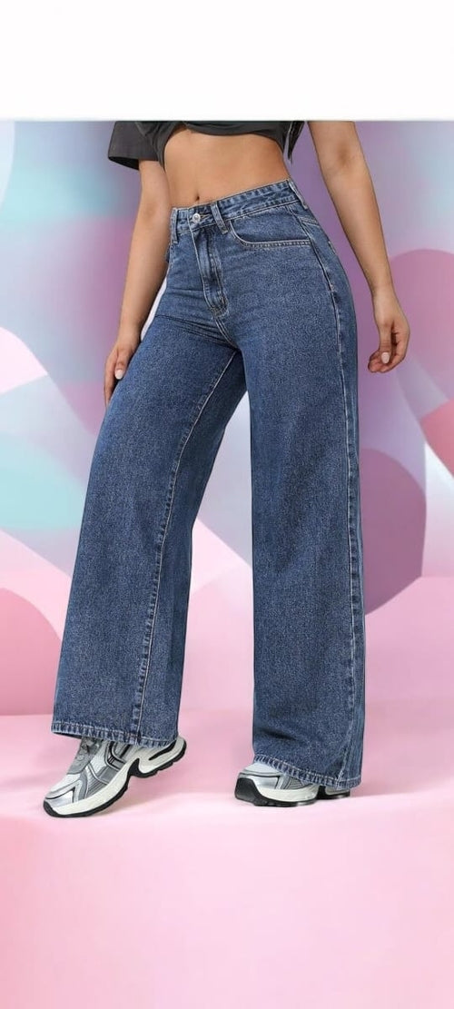 Women High-Waist Wide-Leg Denim Jeans